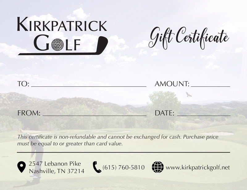 Kirkpatrick Golf Gift Certificate Kirkpatrick Golf Gift Certificate